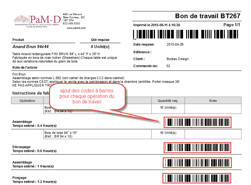 Work orders barcodes