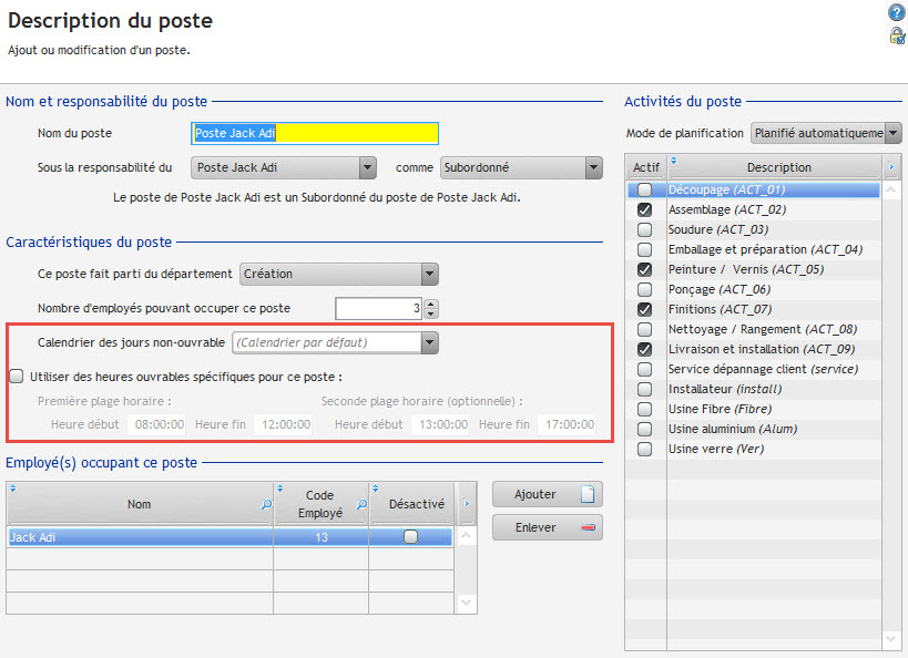 Para. horaire poste travail