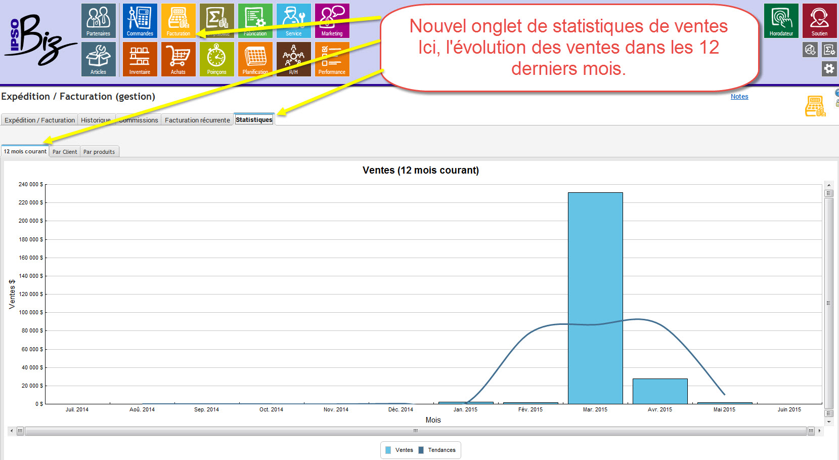 Statistiques ventes 12 mois